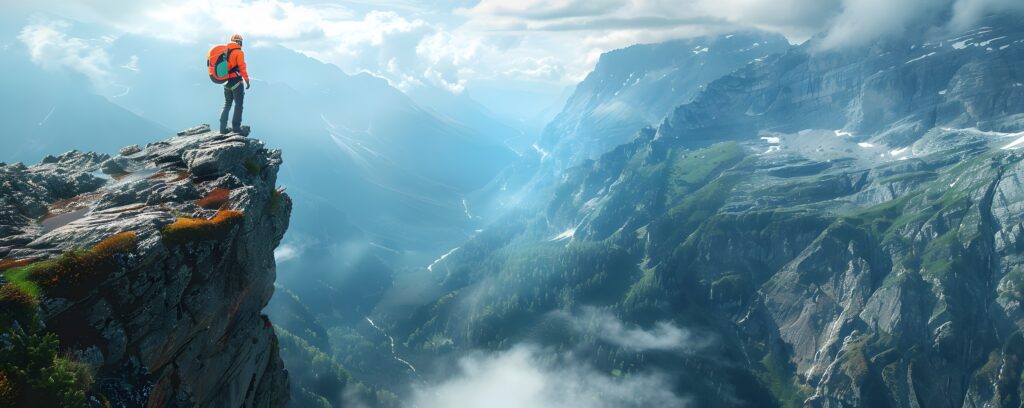 Base jumper in anticipation to jump